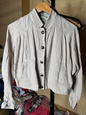 Free People Linen Blend Beige Utility Jacket Size XS thumbnail 3