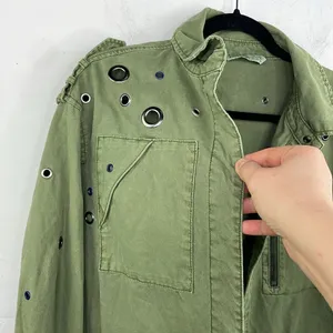 ZARA Oversized Rivet Roll Sleeve Utility Jacket Size X Small Green thumbnail 9