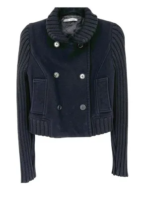 John Varvatos Cropped Pea Coat Knit Sleeves Black Women Size Small Military Punk thumbnail 1