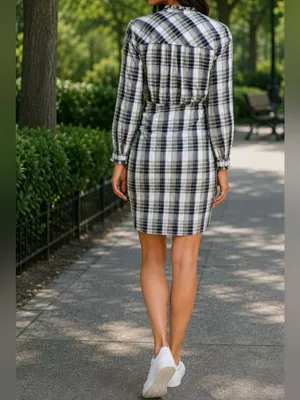 Veronica Beard Vilette Mini Shirt Dress Army Plaid size 8 thumbnail 4