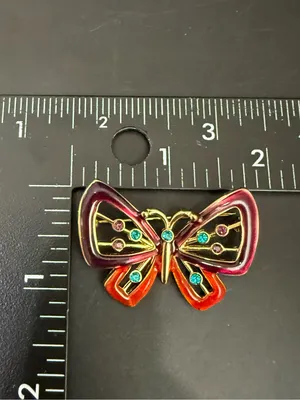 Vintage Gold-tone Red/Plum Butterfly Brooch thumbnail 3