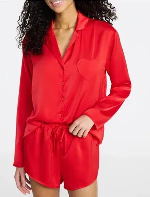 No Boundaries New!Red Satin Heart Pocket Pajama Set size M thumbnail 1
