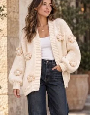Maeve Anthropologie The Susannah 3D Floral Knit Cardigan Sweater Women One Size thumbnail 1