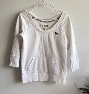 Vintage Abercrombie & Fitch Womens White y2k 3/4 Sleeve Moose Sweatshirt L‎ thumbnail 1