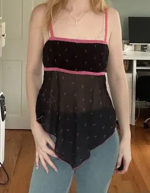 urban outfitters pink and black lace trimmed cami thumbnail 1