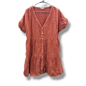 Madewell Lightspun Tiered Mini Dress Womens M Rust Gauze Button Front Cotton thumbnail 3