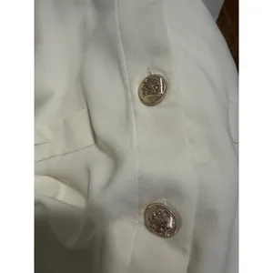 Ann Taylor Womens 12 Cream Crepe Mock Neck‎ Gold Button Belted Puff Sleeve Dress thumbnail 10