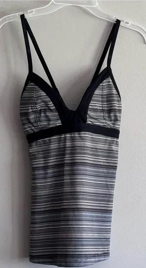 Athleta Black and Gray Striped Tankini Swim Top XS thumbnail 1
