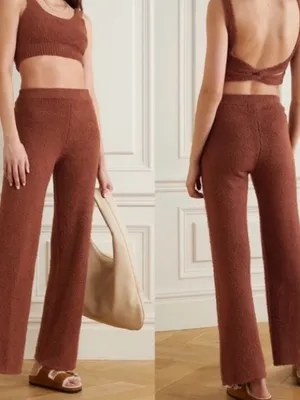 Reformation Isle Wide Leg Knit Pants Brown Organic Cotton Pull On Size M thumbnail 2