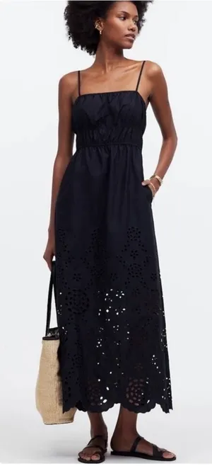 NWT Madewell Embroidered Tank Midi Dress in Poplin NS131‎ Black Sz 2 thumbnail 1
