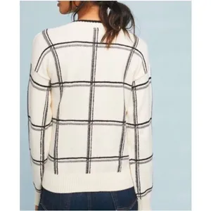 Moth Anthropologie Black White Windowpane Plaid V-Neck Sweater Size Medium thumbnail 2
