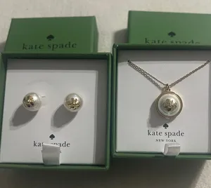 Kate Spade Gold and White Earrings and Necklace Set thumbnail 1