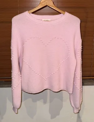 Jessica Simpson Soft Pink Heart Knit Sweater - Women's Pullover thumbnail 1