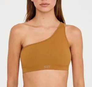 SET Active One Shoulder Sports Bra Tan Brown XS thumbnail 1