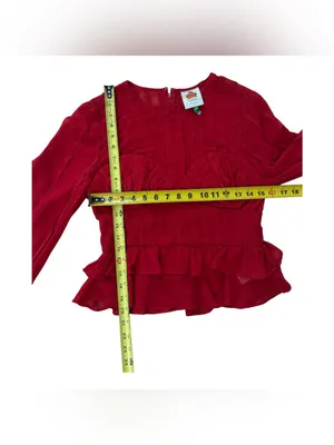 FARM Rio Red Ruffled Sheer Long-Sleeve Peplum Blouse Size Small thumbnail 14