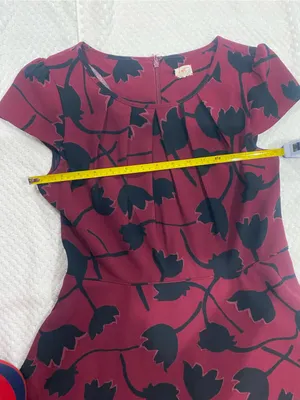 LOFT Burgundy Mini Dress with Black Floral Print thumbnail 3