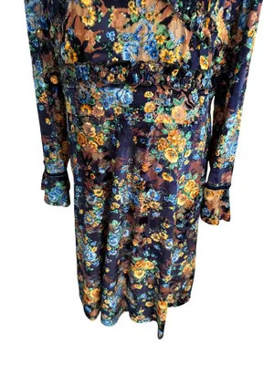 DALIA MACPHEE High Neck Velvet Floral Long Sleeve Dress Size XL thumbnail 2