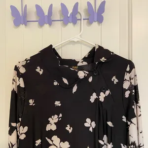 EUC Vintage R & B collection women’s black white‎ floral collared button dress L thumbnail 2