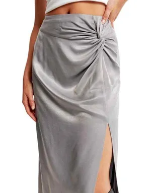 Abercrombie 74- NWT Knotted Elevated Satin Midi Skirt sz XL GOLDEN TONE thumbnail 3