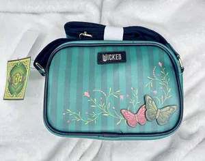 Wicked Bioworld Crossbody Bag Womens Small Green Butterflies Faux Leather Zip thumbnail 1