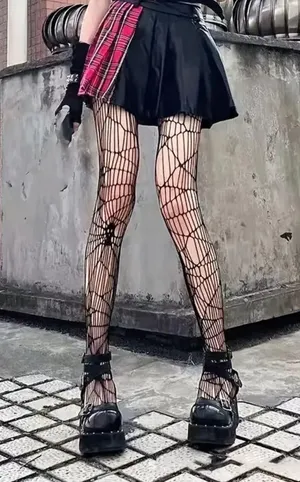Black Gothic Skull Pattern Fishnet Tights Sexy Hollow Out Mesh Pantyhose OneSize thumbnail 6