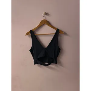 Kookaï Black V-Neck Cutout Back Crop Top Size 2 EUC thumbnail 4