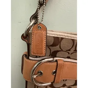 Coach Signature Stripe Buckle Crossbody Shoulder Bag‎ 1487 Khaki White Y2K thumbnail 4