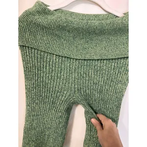 Aerie women’s XS Ribbed Knit High Waisted Flare Pants Green stretch foldover boh thumbnail 13