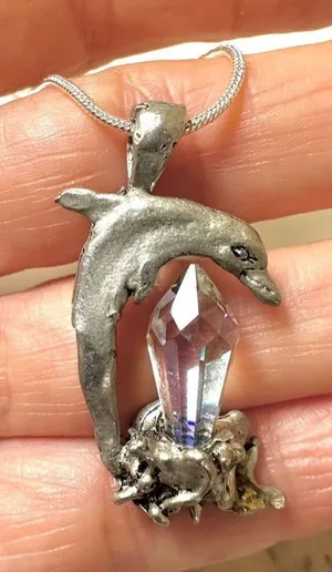 Silver tone crystal dolphin pendant necklace thumbnail 1