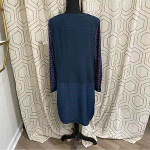 Ann Taylor Long Sleeve Shirt Dress Print Navy thumbnail 2