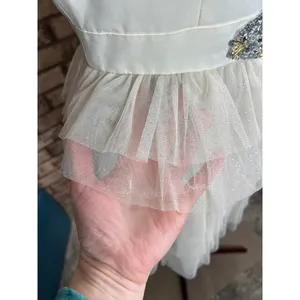 Adrianna Papell dress strapless formal cream jeweled sheer tired skirt thumbnail 4