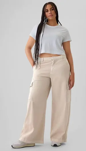 NWT GAP Mid Rise Cargo Baggy Khakis Pant Pockets SZ-8 Color Bedrock Beige thumbnail 1