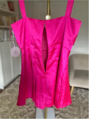 Luxxel‎ Babydoll Mini Romper Hot Pink Satin Corset Barbie Party Glam Event NWTs thumbnail 4
