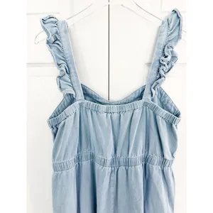 Baltic Born Madison Light Wash Denim Jumpsuit Ruffle Wide Leg Cottagecore XL thumbnail 9