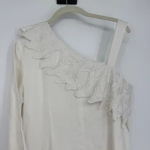 Vintage JSong White 100% Linen One Shoulder Embroidered Leaf‎ Maxi Dress 8 thumbnail 3