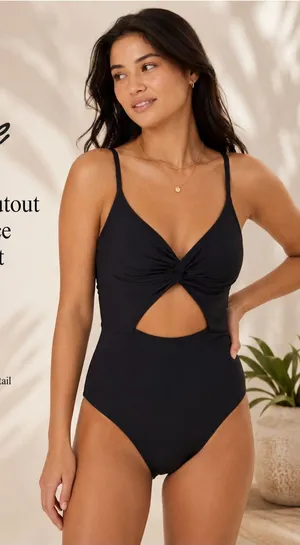 Aerie Twist Cutout One Piece Swimsuit Black Size M NWT thumbnail 1