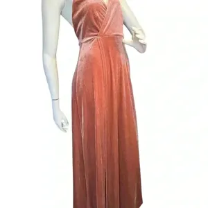 Lulus whimsical romance pink velvet faux-wrap maxi dress slits size medium.I#67 thumbnail 6