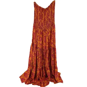 Abel The Label Bondi Dress Maxi Strapless Smocked Tiered Orange Pink M thumbnail 2