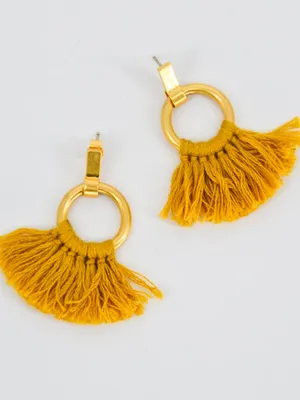 Madewell Tassel Statement Earrings in Mustard Yellow & Gold thumbnail 4