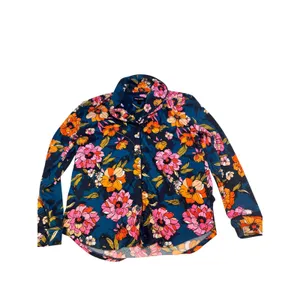 Room Service Womens Navy Floral Pajama Set Long Sleeve Button Down Small thumbnail 7