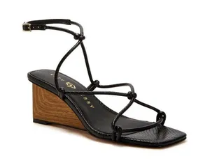 Katy Perry black irisia strappy wooden block wedge heel sandal Matte Black thumbnail 1
