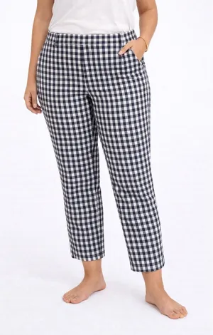 Zara Basic Gingham Trousers Womens S Navy Blue Check Side‎ Zip Ankle Pants thumbnail 1