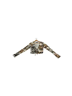 Vibe Sportswear Y2K Floral Tie Front Crop Top Womens L Whimsigoth Goth thumbnail 5