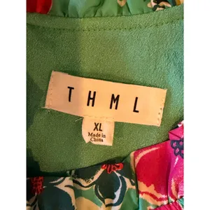 THML Dress Women XL Green Floral Puff Sleeve Ruffle Neck Tiered Mini Bohemian‎ thumbnail 9