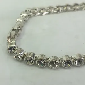 Cubic zirconia tennis bracelet silver tone 7.25” long thumbnail 7