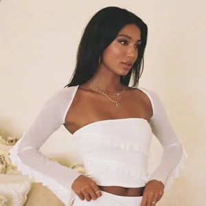 NWT Princess Polly White Long-Sleeve Bolero Shrug Sheer Ruffle Balletcore Y2K thumbnail 1
