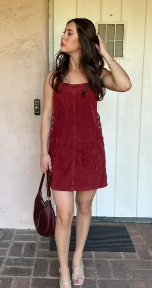 Cotton On Burgundy corduroy mini dress sz small thumbnail 3