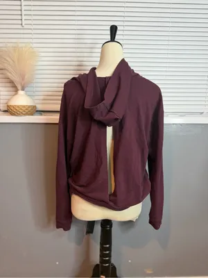 New York & Company Deep Plum Open-Back Hooded Long Sleeve Top thumbnail 7