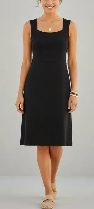 Athleta Black Square Neck Sleeveless Sheath Dress‎ Organic Cotton Spandex Small thumbnail 1