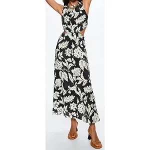 Mango MNG Willow Floral Maxi Dress Side Cut Out Size 4 Brown & Cream NWOT thumbnail 3